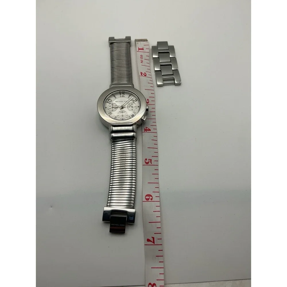 Michael Kors Silver Tone Chronograph Stretch Bracelet Watch Extra Links